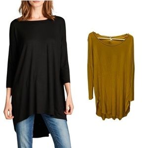 Bellamie Boutique Women’s Mustard Yellow High Low Hemline Long Sleeve Tunic
